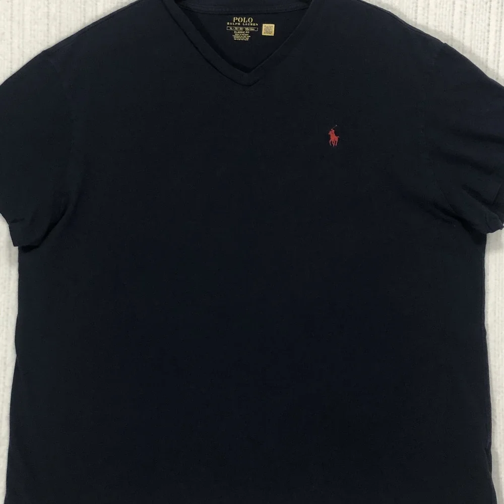 Polo Ralph Lauren Mens XL Navy Blue V-Neck Short Sleeve Pony Logo T-Shirt